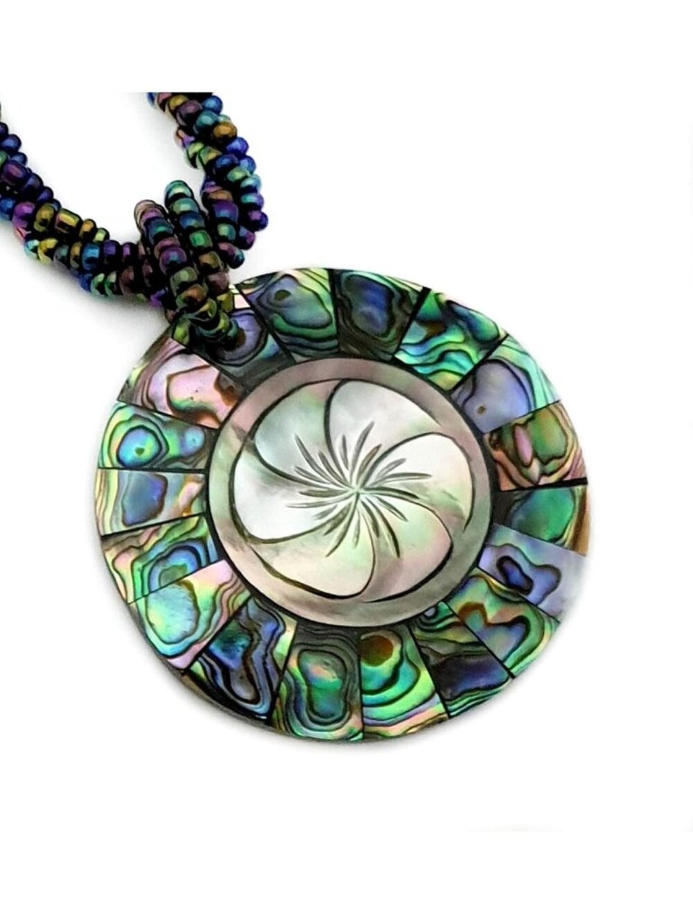 Iridescent Abalone Shell Flower Beads Necklace | Mother of Pearl Jewelry